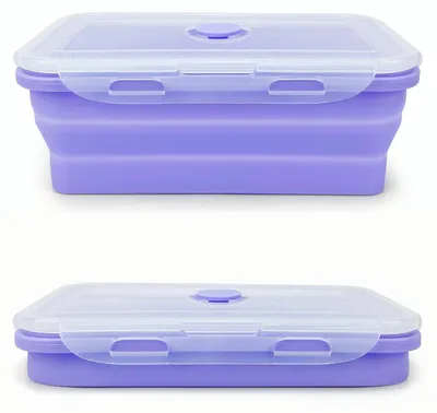 Produktbild von Lila Silikon-Lebensmittelbehälter, 1200 ml, faltbare Bento-Box, tragbare Lunchbox, zusammenklappbare Lunchbox, stapelbar und spülmaschinenfest, 1 Stück