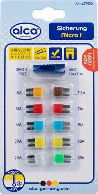 Produktbild von alca® Kfz Micro 2 Sicherungen 5 - 30 A; 10 St. Blister Auto Sicherungen 10er Set Standard Stecksicherungen Flachsicherungen Motorrad Wohnwagen