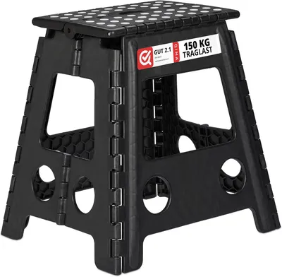 Immagine prodotto di Sgabello pieghevole XL - Portatile - Sgabello da bagno grande - Sgabello pieghevole - Portata fino a 120 kg - Plastica - Altezza 39,5 cm - Nero