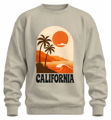 Zdjęcie produktu dla Bluza z kapturem w stylu retro, motyw: palmy, słońce, plaża, surfing, zachodnie wybrzeże, lata 80., kolor: naturalny, rozmiar: 3XL