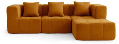 Image de Canapé d'angle modulaire 3 places MILYSOFA SOFABULOUS avec méridienne, tissu bouclé raffiné, couleur cannelle