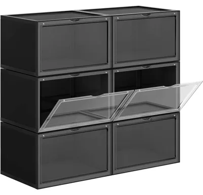 Obrázok produktu pre Sada 6 kusov krabíc na topánky, skladateľné, veľkosť až 46, čierna/priehľadná