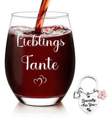 Produktbild von Weinglas ohne Stiel - Mit Spruch für Tante - 550ml Fassungsvermögen
