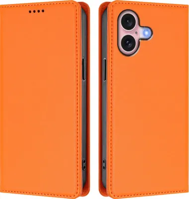 Immagine prodotto di Custodia in pelle per iPhone 16, custodia a libro magnetica in Finto cuoio con supporto, arancione