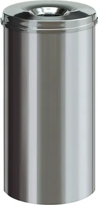 Produktbild von Selbstlöschender Papierkorb & Abfallsammler aus Edelstahl | 50 Liter, HxØ 62,5x33,5cm | Silber
