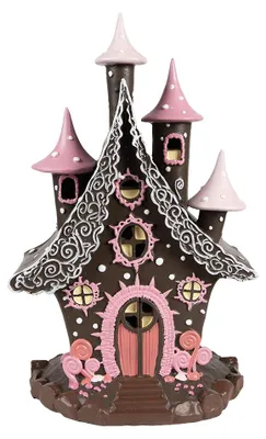 Zdjęcie produktu dla Clayre & Eef Domek z piernika z diodą LED 16x13x26 cm brązowo-różowy polyresin