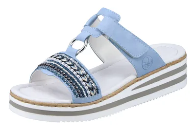 Produktbild von Rieker Damen Clogs Plateau Pantoletten Keilabsatz V02M6 , Größe:42 EU, Farbe:Blau