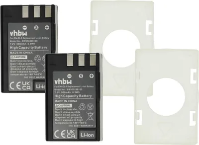 Produktbild von vhbw 2x Akku kompatibel mit Nikon D3000, D40, D40x, D5000, D60 Kamera (900 mAh, 7,2 V, Li-Ion)