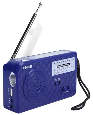Zdjęcie produktu dla RD638 ABS Solar Energy Emergency Multifunction Hand Crank Radio Support FM/AM FunctionBlue