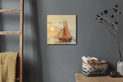 Produktbild von Coloray Hodiny Unikátní 30x30 cm  Tiché hodiny Pro obývací pokoj a kuchyň Nástěnné hodiny Plátno Bílé ručičky hodin - Seeboot Sky