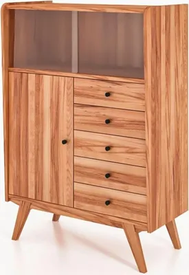 Produktbild von Anrichte Jetro Kernbuche massiv 100x143x50 cm 1 Tür 1 offenes Fach 5 Schubladen