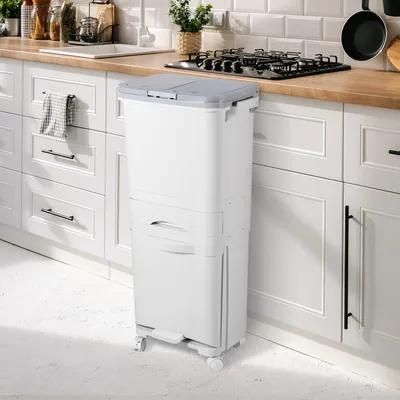 Immagine prodotto di Sistema di raccolta differenziata Bettizia a 4 scomparti Armadio di stoccaggio Recycler da 42 litri, incluso pedale