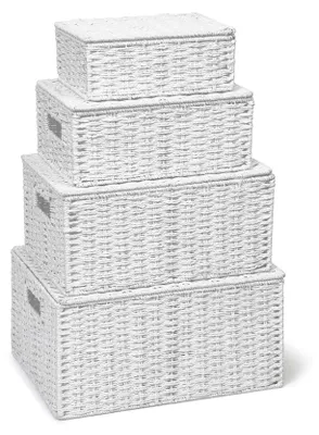 Productafbeelding van Omgoods - Set van 4 Opbergmanden met Deksel en Handvatten