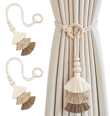 Produktbild von 2 dreieckige Raffhalter mit Fransen, Boho-Gardinenhalter für Zuhause, Büro, Wohnzimmer, Fensterdekoration