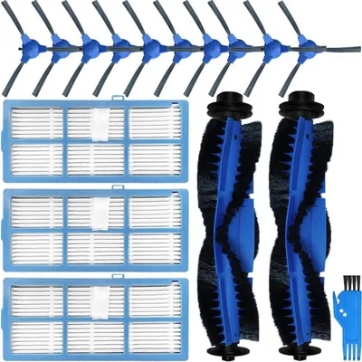 Image de Kit de pièces de rechange pour aspirateur robot, comprenant 16 pièces (3 filtres HEPA, 10 brosses latérales, 2 brosses cylindriques, 1 brosse de nettoyage), compatible avec les modèles Proscenic 850T, Ultenic D5s Pro/Pro+, Uoni S1
