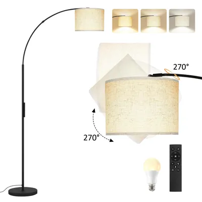Produktbild von Puluomis Stehlampe mit Fernbedienung, Stehleuchte mit Stufenlos Dimmbarer Helligkeit & 3 Farbtemperaturen, E27 mit Timer & Neigbarem Schirm schwarz