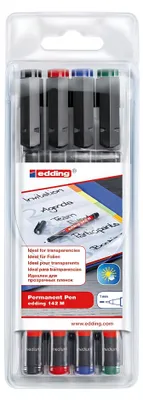 Produktbild von Edding 142 M, Schwarz, Blau, Grün, Rot, Rundspitze, Medium, 1 mm, Tinte auf Alkoholbasis, Folie, Glas, Kunststoff