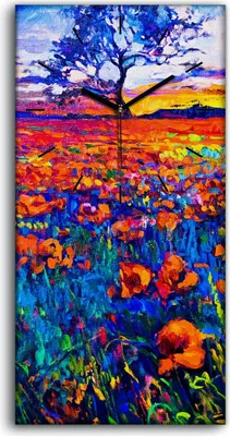 Produktbild von Wandbild Leinwand Bilder Wanduhr Quarz 30x60 Blume Wiese Baum Landschafts Himmel - schwarze Hände