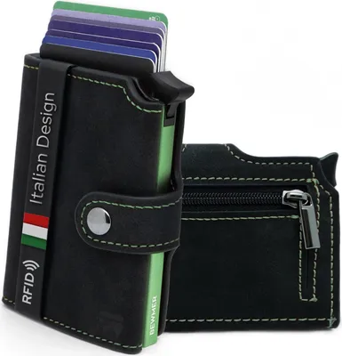 Produktbild von Slim Wallet mit Münzfach für Herren & Damen | Kartenetui mit Münzfach & RFID-Schutz & Anti-Cloning | Geldbörse für Scheine, Münzen & 9 Kreditkarten