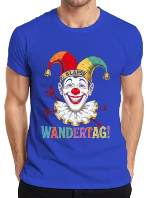 Productafbeelding van WANDERTAG Clown Narr Halskrause Pijlen Bellen Carnaval Vrolijk Keulen Heren T-shirt, Blauw, Maat S