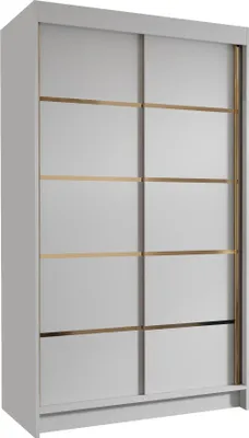 A white sliding door wardrobe with gold accents.
