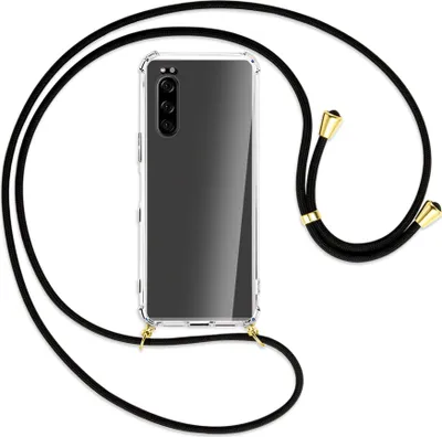 Produktbild von Handykette Backcover-Schutzhülle mit Band (Metall goldfarben) für Sony Xperia 5 - schwarz