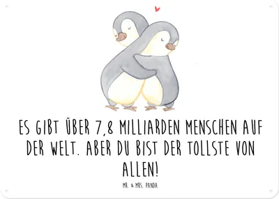 Produktbild von Mr. & Mrs. Panda tafel Pinguine Kuscheln DIN A5 - Weiß - Geschenk, Schild, Wandbild, für Partner, Hochzeitstag, Blechschild, Freundin, Valentinstag, Nostalgieschild