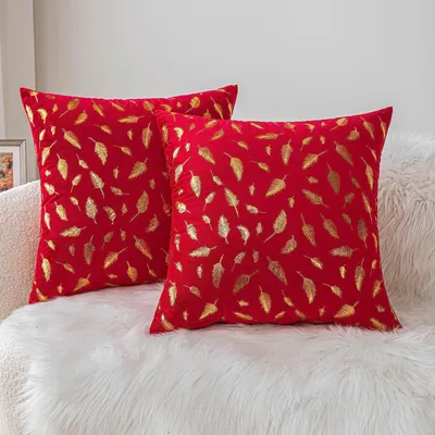 Produktbild von Set aus 2 Samt-Kissenbezug für Wohnzimmer und Bett, dekorative Kissenbezüge 45*45cm für Sofa, weiche Sofakissenbezüge für Boho-Wohnkultur(Rot)