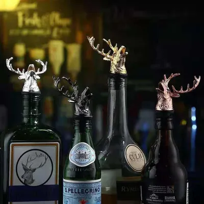 Produktbild von Belüfter-Ausgießer für Flaschen mit Alkohol, Edelstahl, Hirschkopf-Weinausgießer