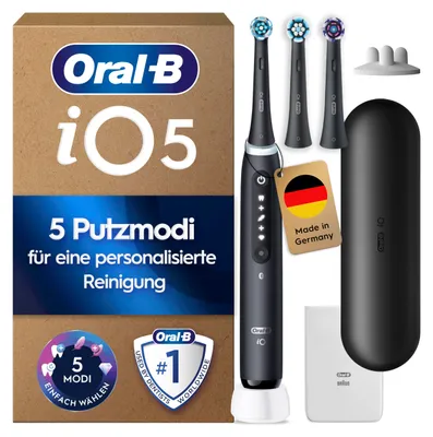 Zdjęcie produktu dla Elektryczna szczoteczka do zębów Oral-B iO Series 5 Plus Edition, 5 trybów szczotkowania do pielęgnacji zębów, etui podróżne, matowa czerń