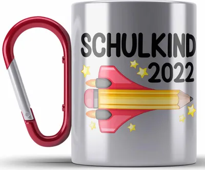 Produktbild von Trendation - Einschulung Junge Mädchen Geschenk Schultüte Füllung Edelstahl Tasse Karabiner Schulstart 1. Schultag Schuleinführung Schulanfang Geschenkidee Schulkind 2022 (Rot)