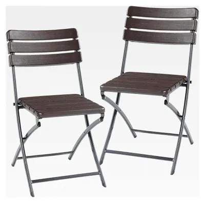 Produktbild von Klappbarer Gartenstuhl Lillestrøm 2er Set Campingstuhl Strandstuhl Outdoor Indoor 81 x 58 x 46 cm Holzoptik, Dunkelbraun