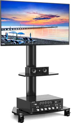 Produktbild von Famanu TV-Ständer mit Rollen für 27-65 Zoll Fernseher - Höhenverstellbare Ablage