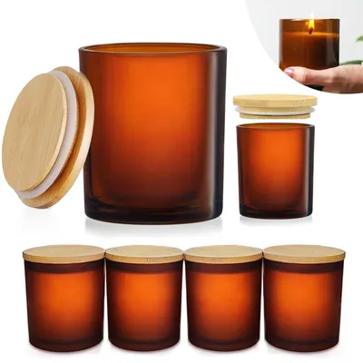 Productafbeelding van Omgoods - Set van 6 Lege Glazen Kaarsen Jars met Bamboe Deksel - Perfect voor Kaarsen Maken
