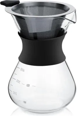 Image de Cafetière - 400 ml - Filtre à café - Verre - Filtre à café réutilisable - Acier.