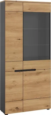Produktbild von Vitrine >Canu< in Basalt Grau / Artisan - 190x80x37cm (BxHxT)