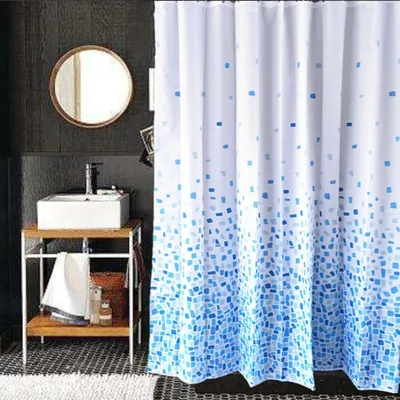 Produktbild von LIONMOOD Duschvorhang - Badewannen Vorhang inkl. Haken - Polyester Textil - 180x200cm - Quadrat-Kies-Blau