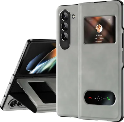 Produktbild von Hülle für Samsung Galaxy Z Fold 5 Schlank Flip Leder View-Fenster Schutzhülle mit Standfunktion Grau
