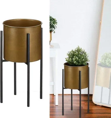 Immagine prodotto di Cornice per vaso di piante in due pezzi | H 40 cm nero-oro | supporto per fiori vaso decorativo decorazione casa (1 x 40 cm oro)