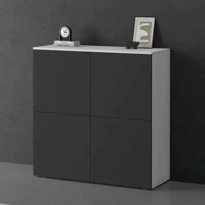 Immagine prodotto di doporro Mobile Organizzatore Credenza Buffet in Legno con 4 Ante Push-to-Open e Soft-Close per Soggiorno, Sala da Pranzo o Ingresso, 100x36,4x100 cm Bianco opaco e Antracite opaco Schrank04