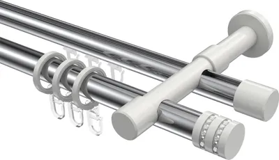 Produktbild von Interdeco Rundrohr-Innenlaufstange / Gardinenstange (Kombination) Chrom / Weiß, Typ Prestige Estana (Glitzerkappe), 20 mm Ø 2-läufig, 320 cm