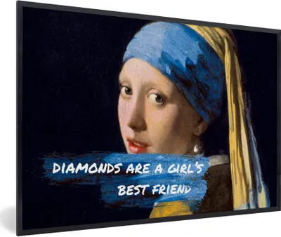 Produktbild von MuchoWow® Gerahmtes Poster Vermeer - Das Mädchen mit dem Perlenohrring - Zitat 90x60 cm - Poster mit Schwarzem Bilderrahmen Wandposter Rahmen Foto Bilder - Fotorahmen - Foto-Plakat