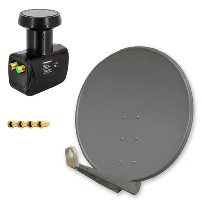 Produktbild von DELUXE100 SAT Anlage 100cm Alu Anthrazit Twin LNB 2 Teilnehmer Sky Full HD 3D TV Set