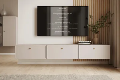 Zdjęcie produktu dla Szafka RTV wisząca kaszmir złota 200 cm z szufladami Lorini półka beżowa
