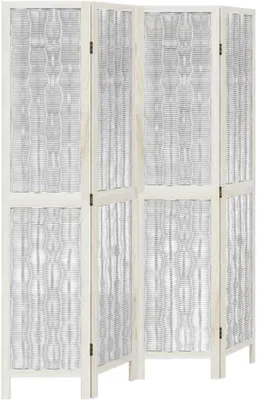 Imagen del producto de Divisorio de ambiente plegable, blanco, de madera maciza, tipo paravientos, 140x180 cm
