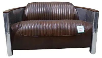 Produktbild von Echtleder Aluminium Sofa 2-Sitzer Vintage Leder Möbel Ledersofa Clubsofa Couch