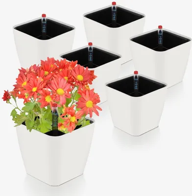 Produktbild von Selbstbewässernder Topf mit Wasserstandsanzeige - Kräutertopf - 6 Stück - weiß - 13,7 x 13,5 cm