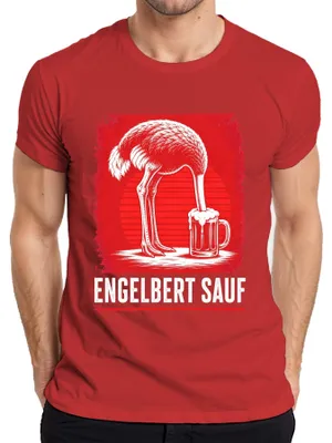 Productafbeelding van Engelbert Sauf Strauss Vogel Bier Handwerker Malle Party T-shirt voor heren, rood, maat M