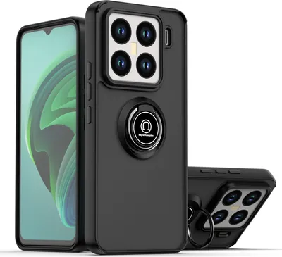 Produktbild von Hülle für Xiaomi 15 Pro Matte Transluzent TPU Stoßfest Schutzhülle mit Ring Halter Ständer Schwarz