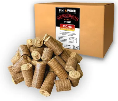 Produktbild von PINI Hartolzbriketts 100% Eiche 15 kg Kamin Ofen Brennholz Grill Eichenbriketts Briketts mit langer Brenndauer